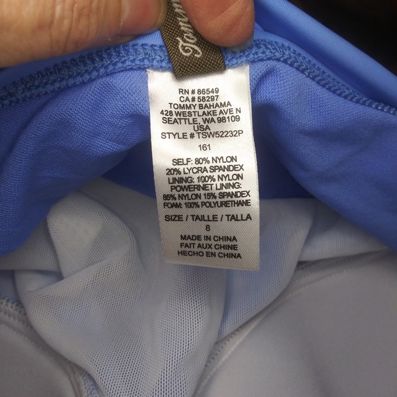 Tommy Bahama Pearl Solids Blue Shirred Twist Front Bandeau One Piece Swimsuit - Picture 15 of 16